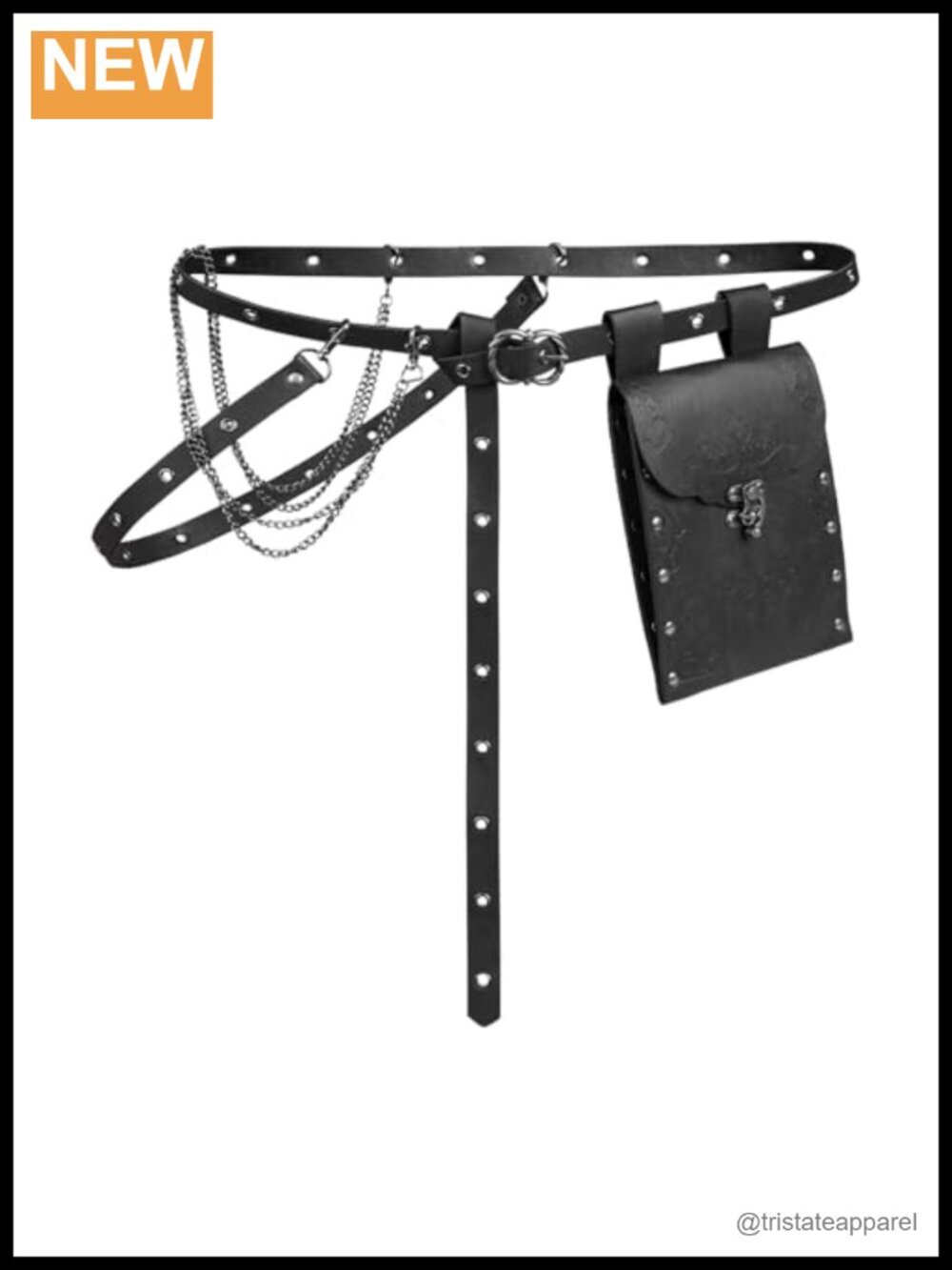 Faux Leather Renaissance Waist Bag Set with Thin Belt & Chain for Cosplay Ren